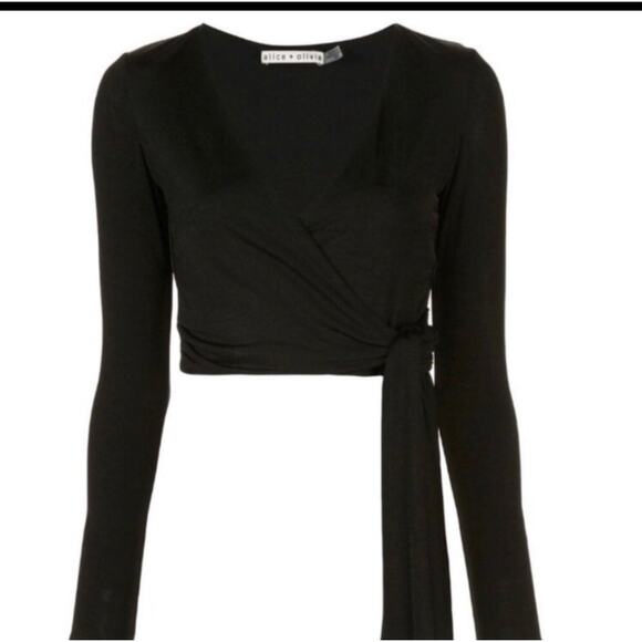 Alice + Olivia Nya Wrap Cropped Top Black Size Small P - Picture 1 of 10